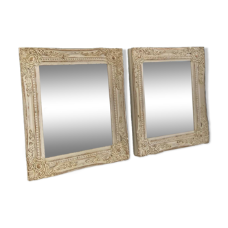 Set of two pretty mirrors in white, beige, and gold tones. Bohemian