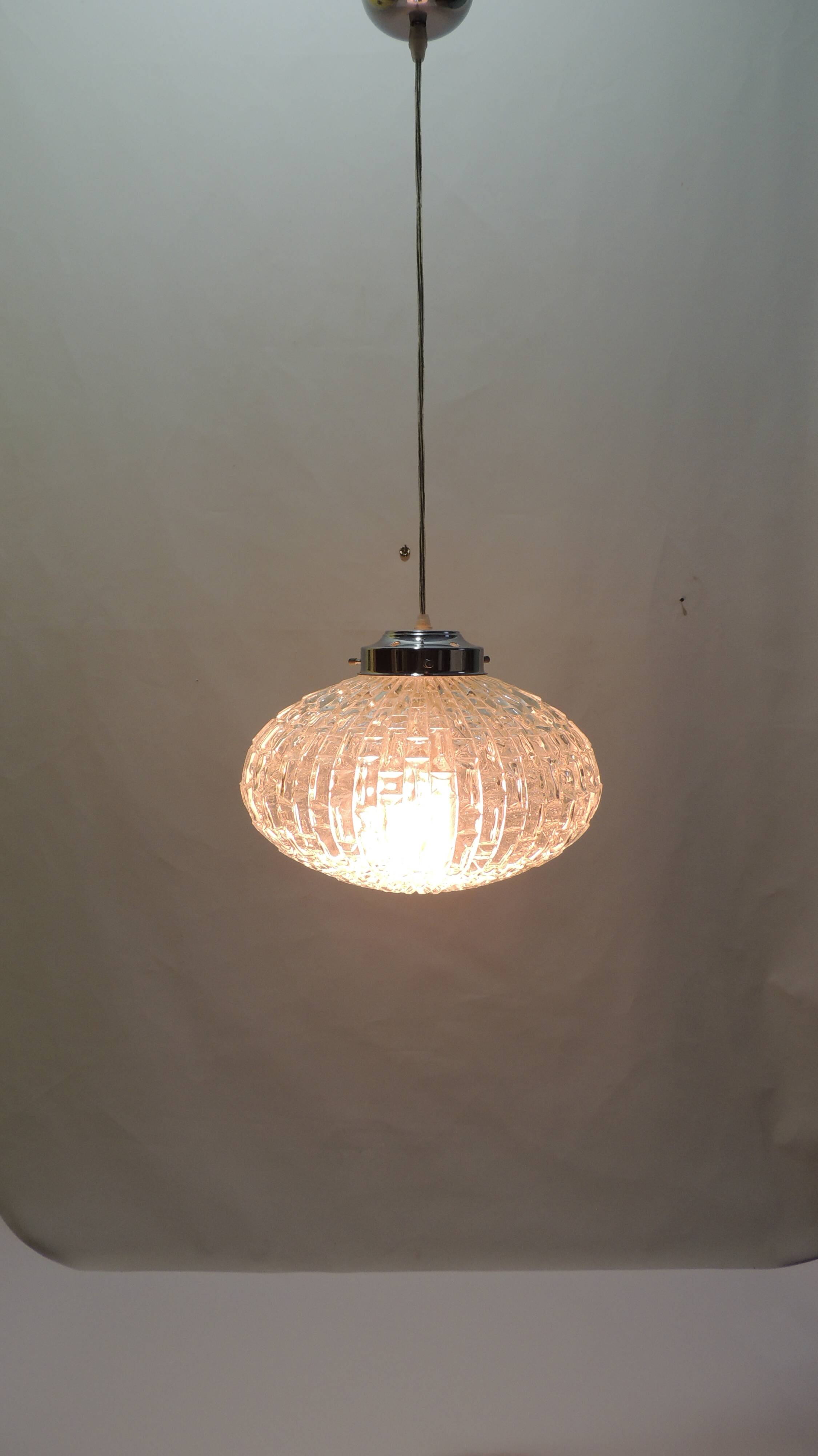 1970s vintage cut glass suspension – retro design ball lamp – L