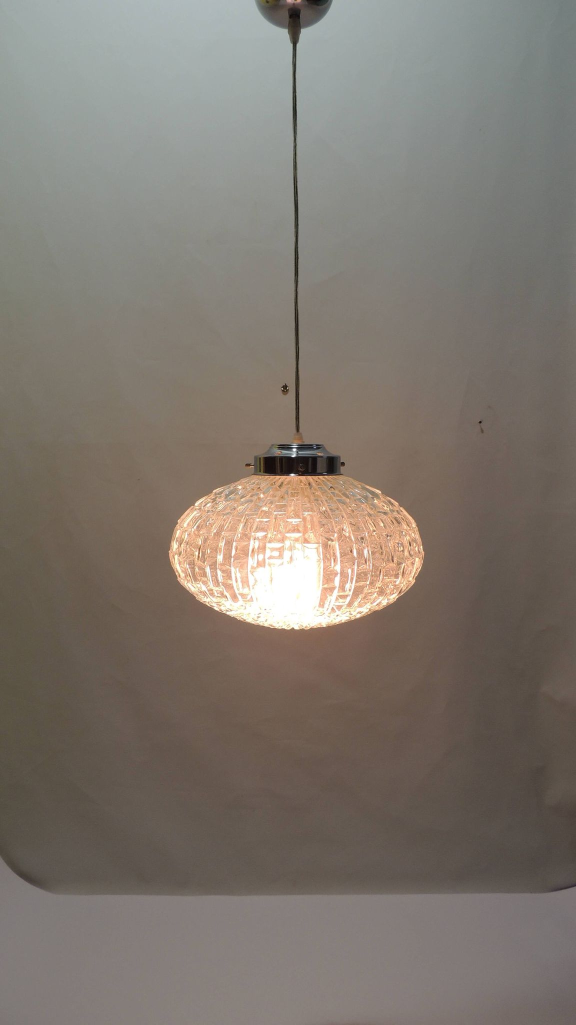 1970s vintage cut glass suspension – retro design ball lamp – L