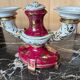 Pair of Limoges porcelain candlesticks with hand-decorated decoration – red and gold