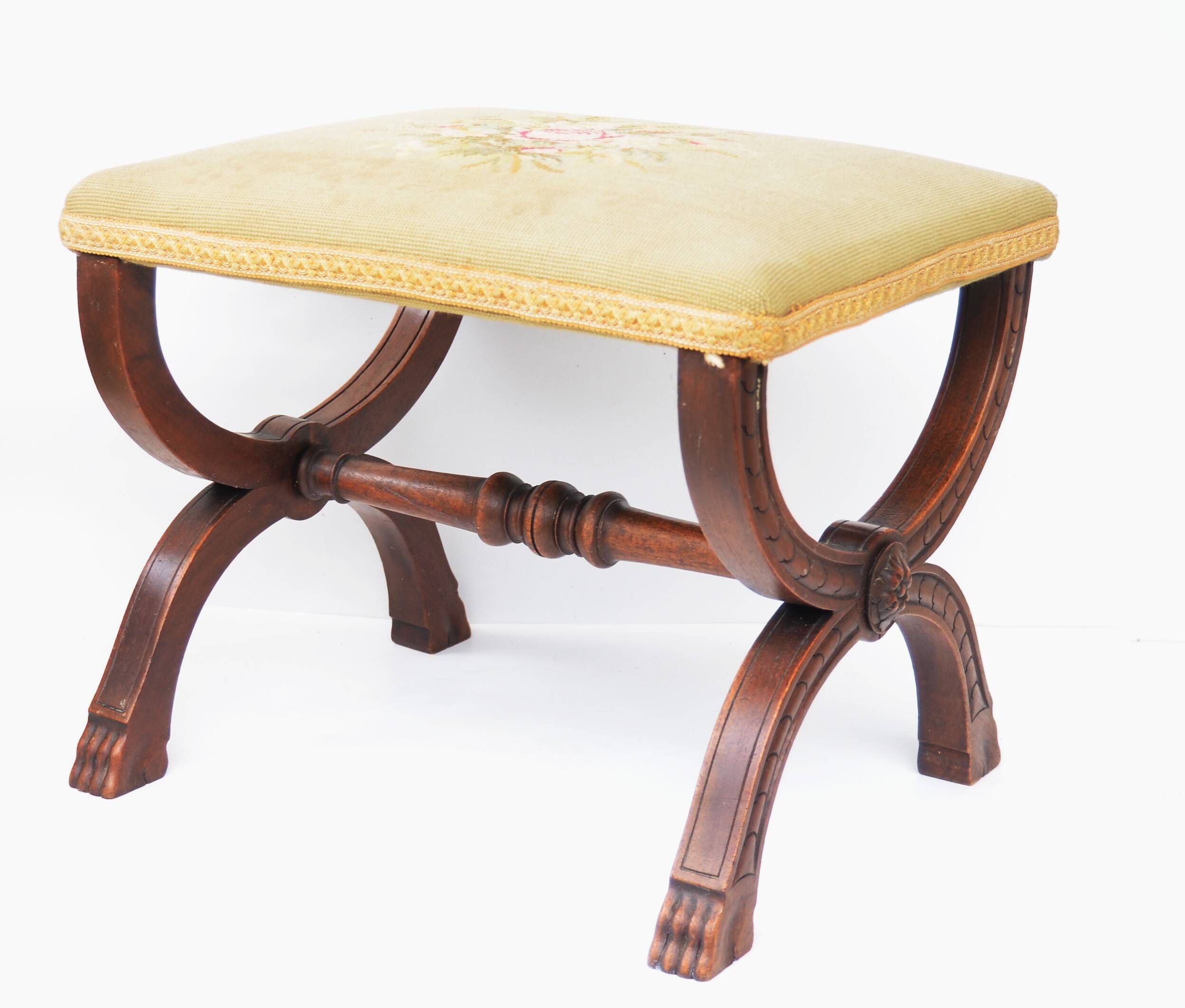 Curule Stool Empire  with Needlepoint
