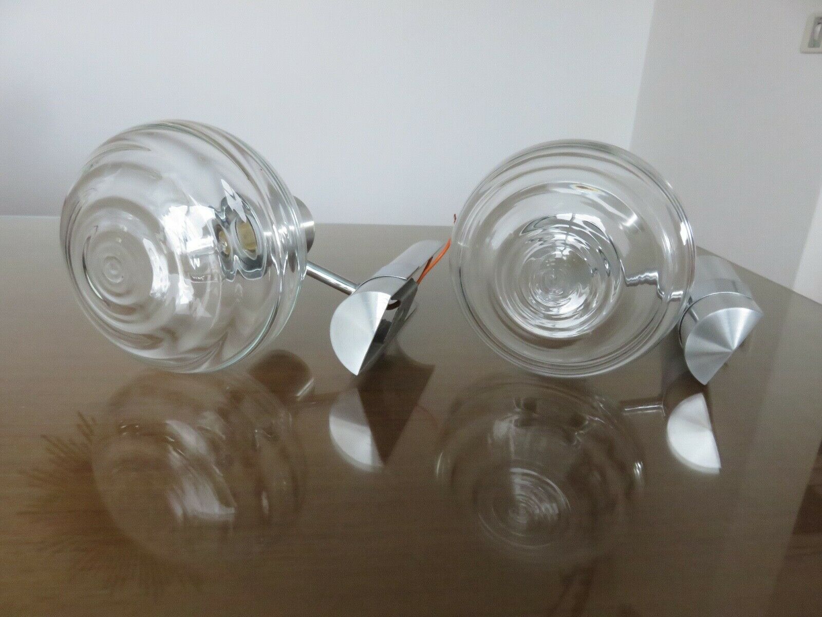 Pair of wall lamps, chrome metal and brushed aluminum 60s 70s