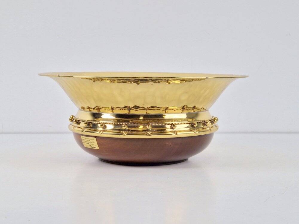 Vintage Valenti Gold Plated Centerpiece Bowl on Walnut Base, 1990s
