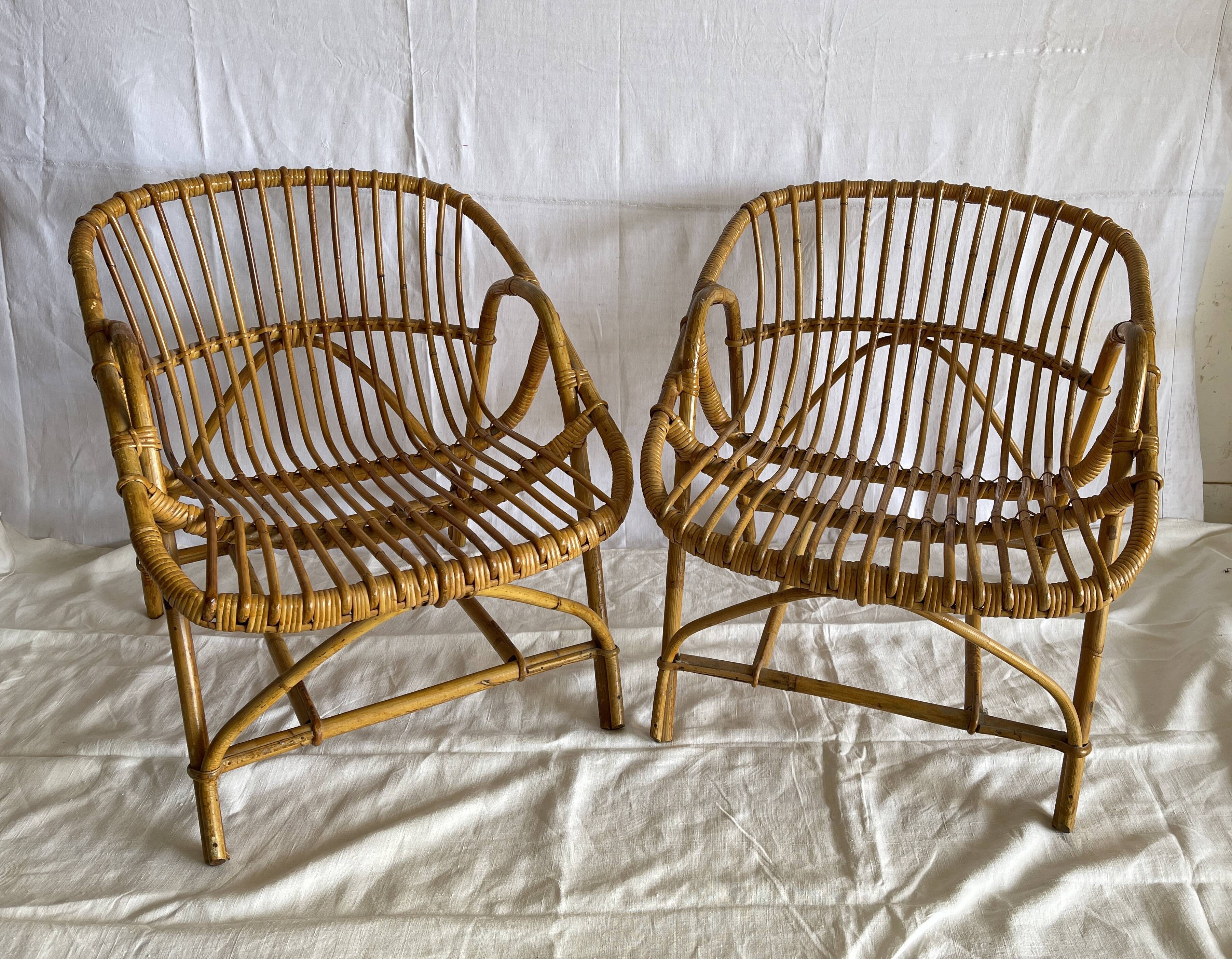 Pair of rattan basket chairs
