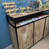Industrial-style buffet made of solid mango wood.