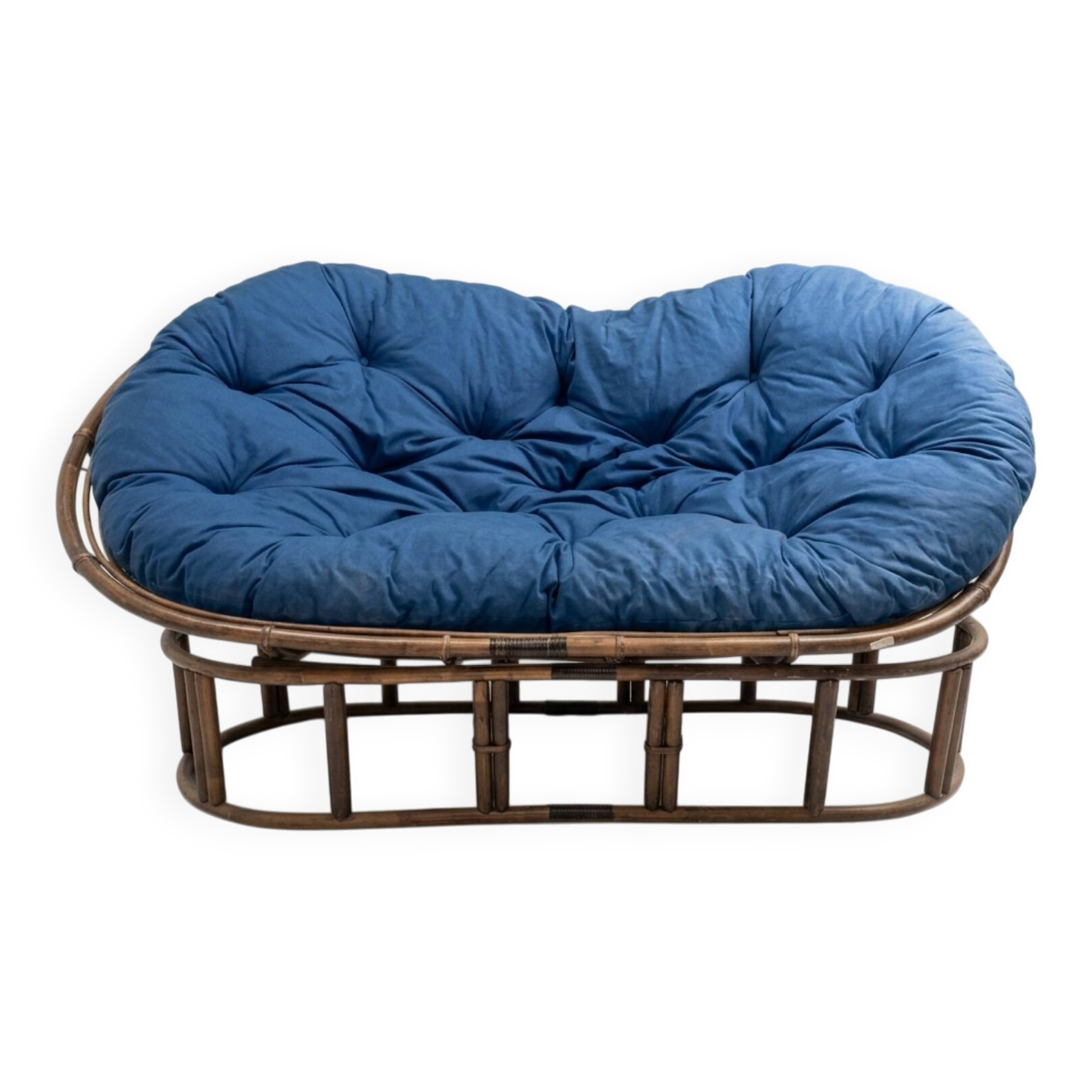 Handcrafted Italian "Mamasan" Loveseat Sofa in Solid Natural Reed & Ve