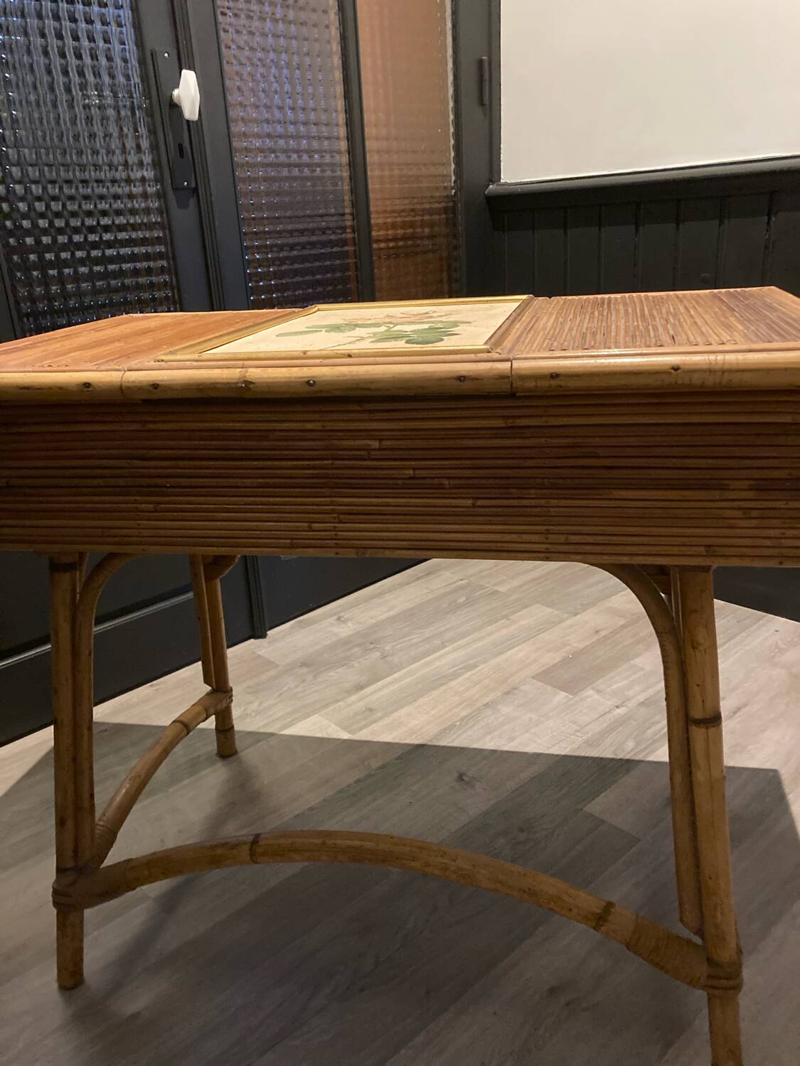 Hairdresser, vintage rattan desk, in the style of Audoux Minet.