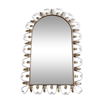 Large arched mirror with acanthus leaves and scrolls in gold metal from deknudt, 1960s