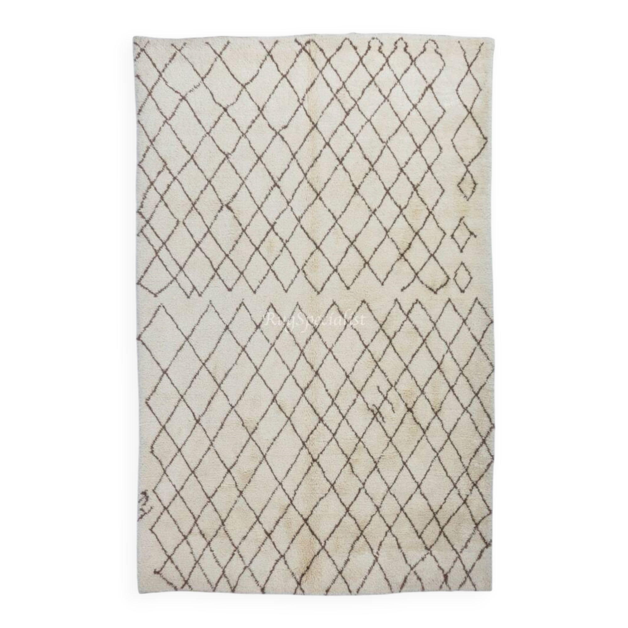 Moroccan Rug Made of Natural Cream and Light Brown Wool