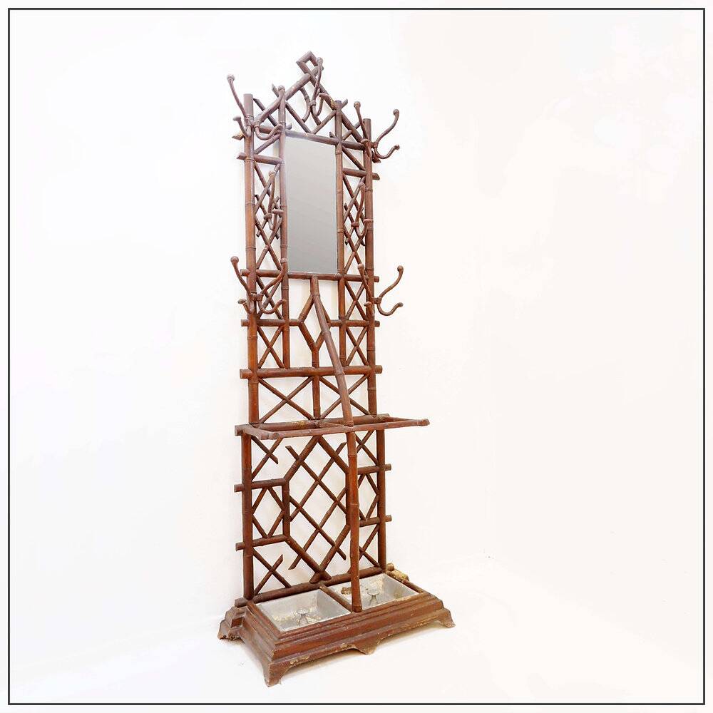 Coat rack or hall tree, 19th century - patinated cast iron imitating bamboo