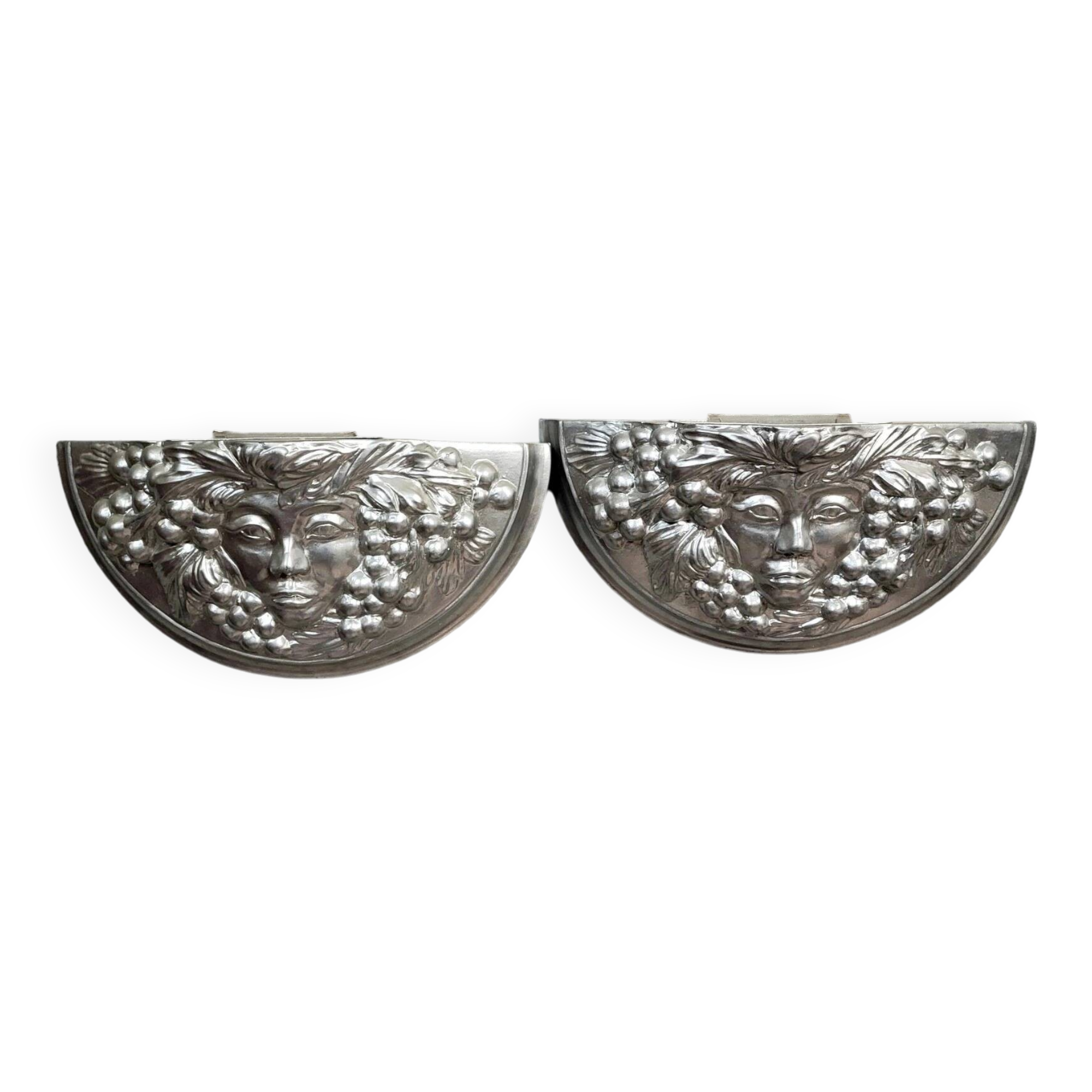 Pair of Art Deco style wall sconces in silvered plaster
