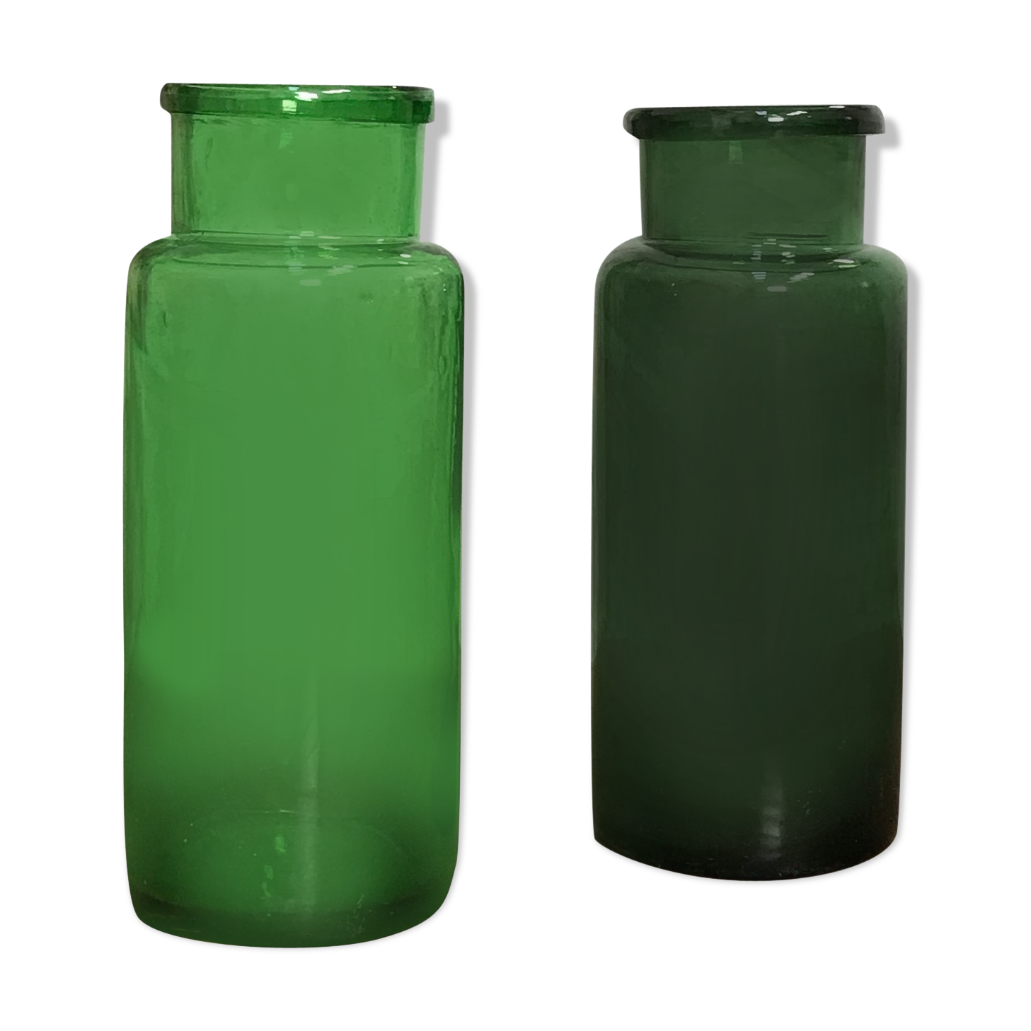 Green bubbled glass jars.