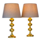 Scandinavian modern space age brass table lamps from Nafa, Sweden, 1970s, set of 2
