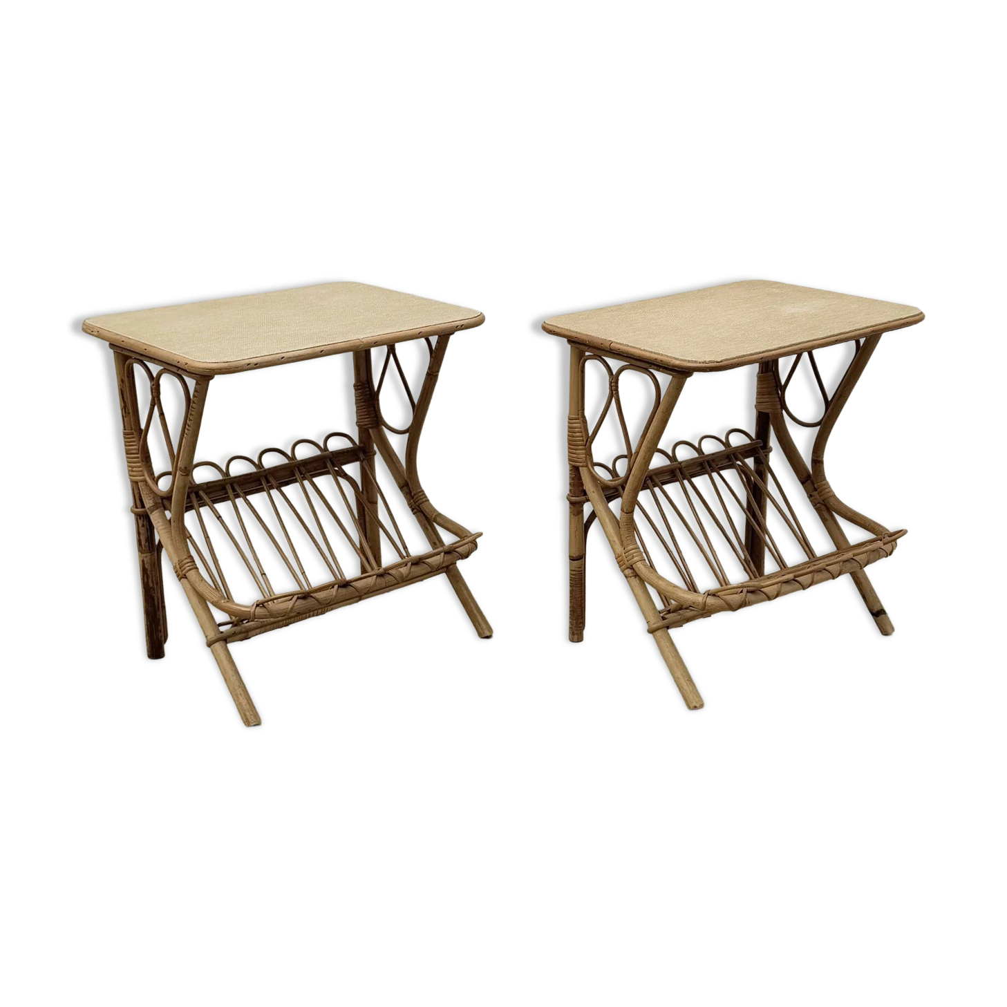 Pair of rattan bedside tables, France 1960