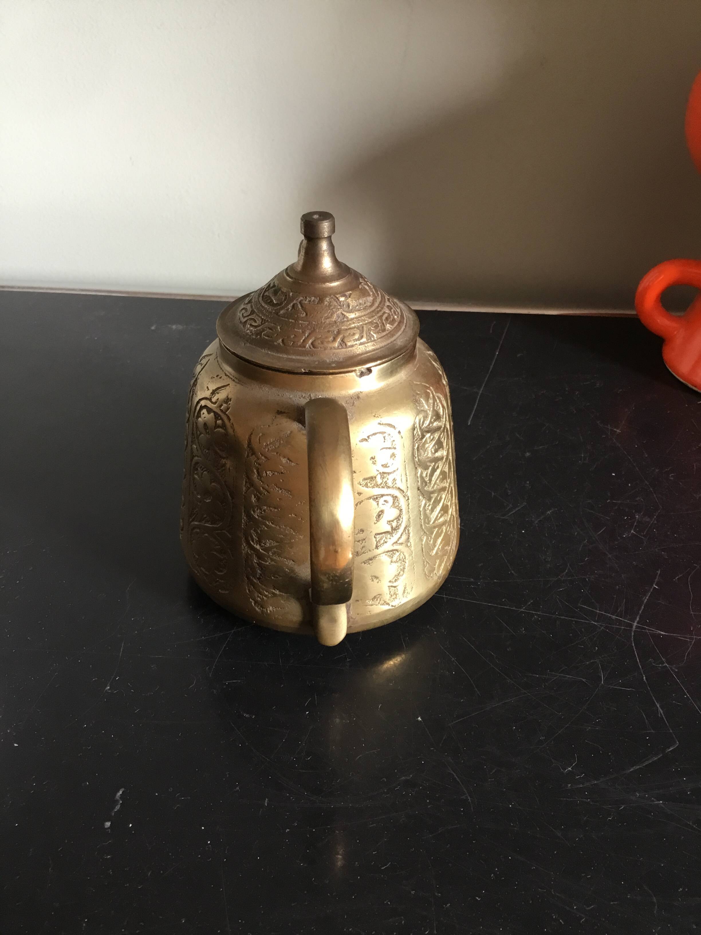 Golden Turkish bronze oriental teapot
