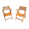 Pair of folding armchairs in varnished wood signed Clairitex