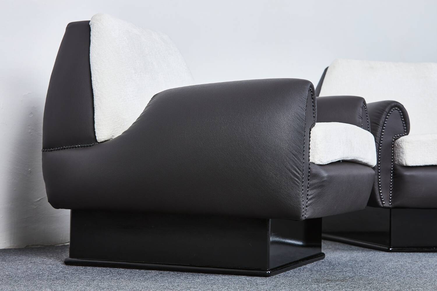 Italian Art Deco Leather and Fabric Club chairs-Armchairs, 1950s, Set of 2