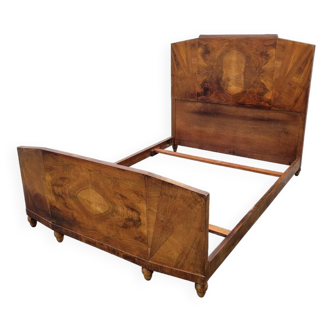 Art Deco bed in walnut and burl walnut 140x190cm