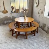 Set of round table and 4 rounded benches, 1950