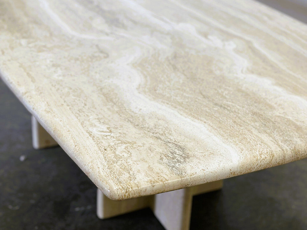 Vintage travertine marble coffee table, France 1980s
