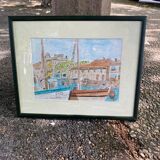 Watercolor painting of a port