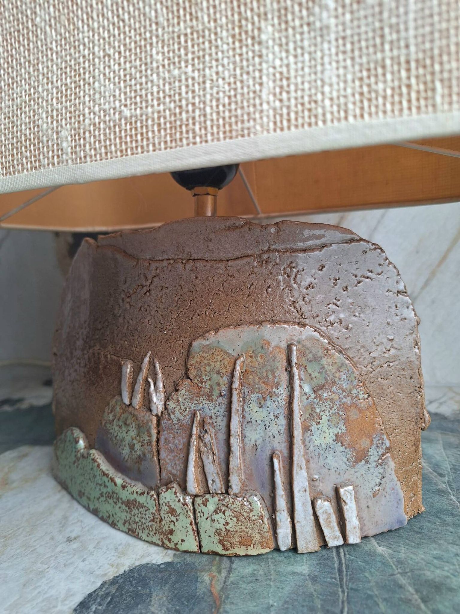 Vintage ceramic lamp signed, antique light fixture.