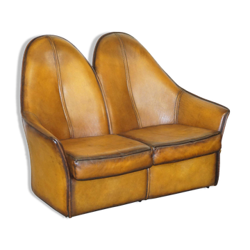 Modern Art leather sofa, restored, two-seater