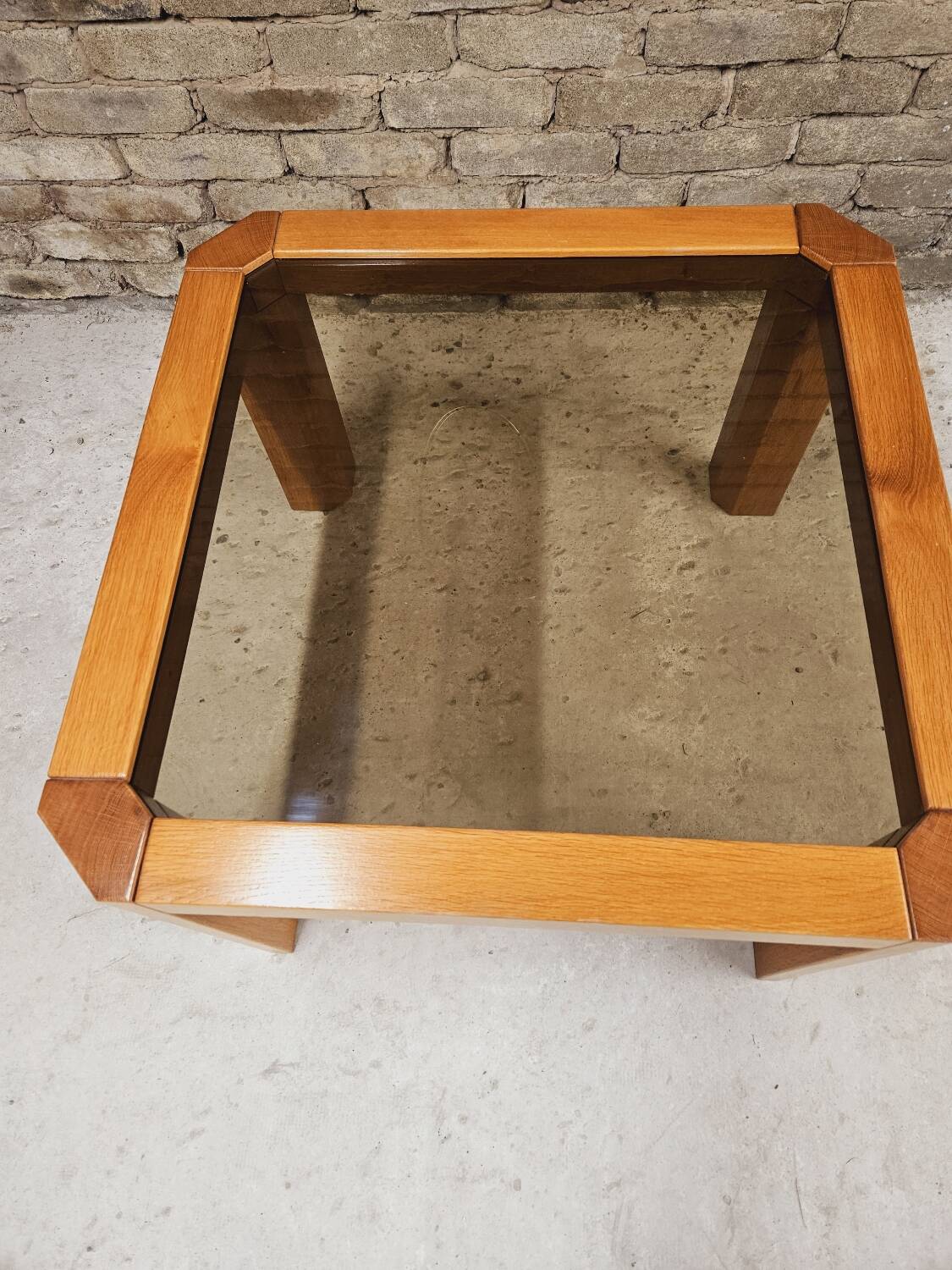 Coffee table in wood and smoked glass 1970 vintage