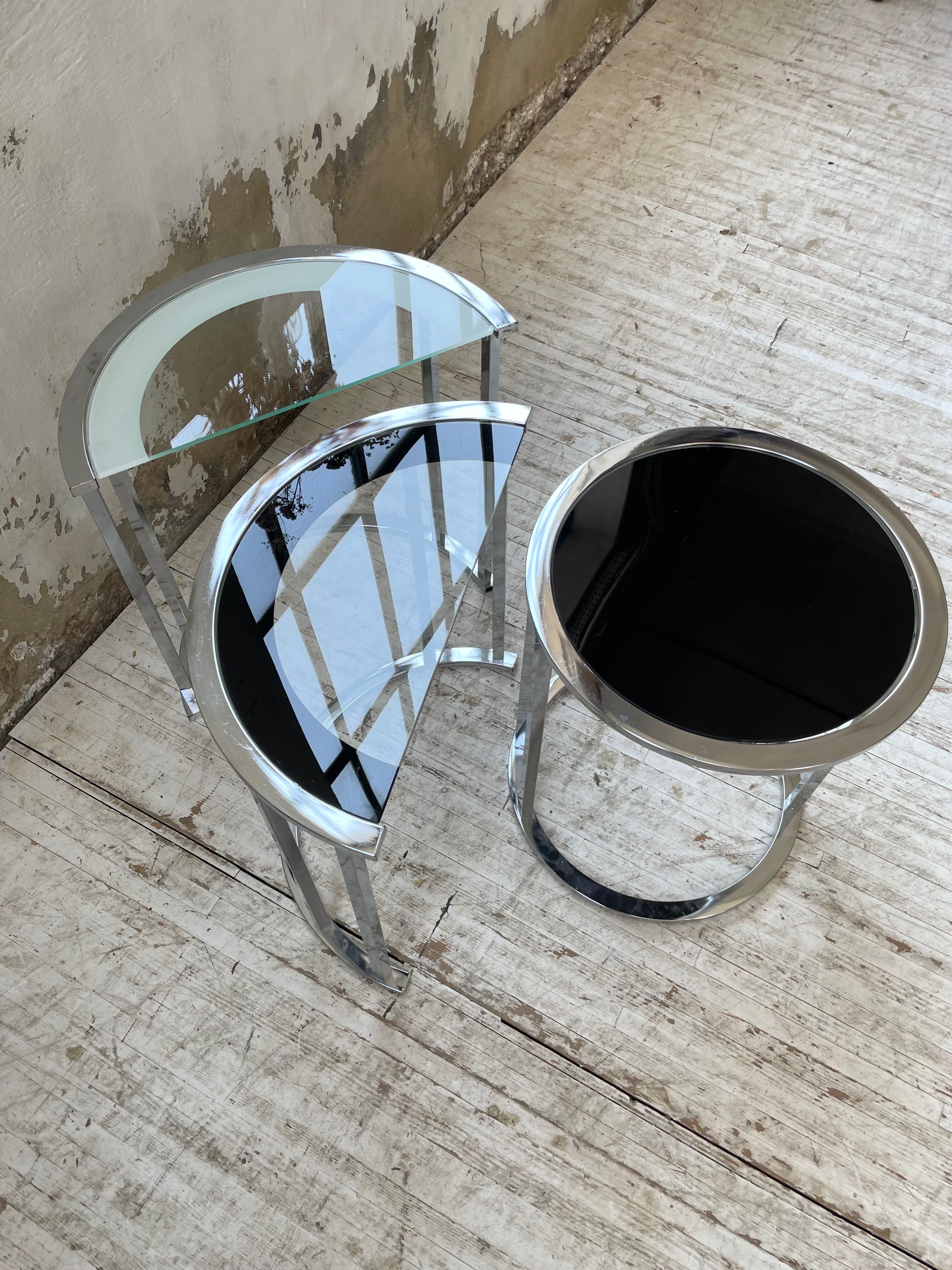 Trio of 70s chrome consoles