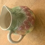 Pitcher, slurry carafe with fruit pattern, vintage glazed ceramic