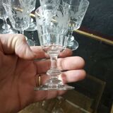 6 verres à vin en cristal de Saint Louis gravés feuilles de vigne
