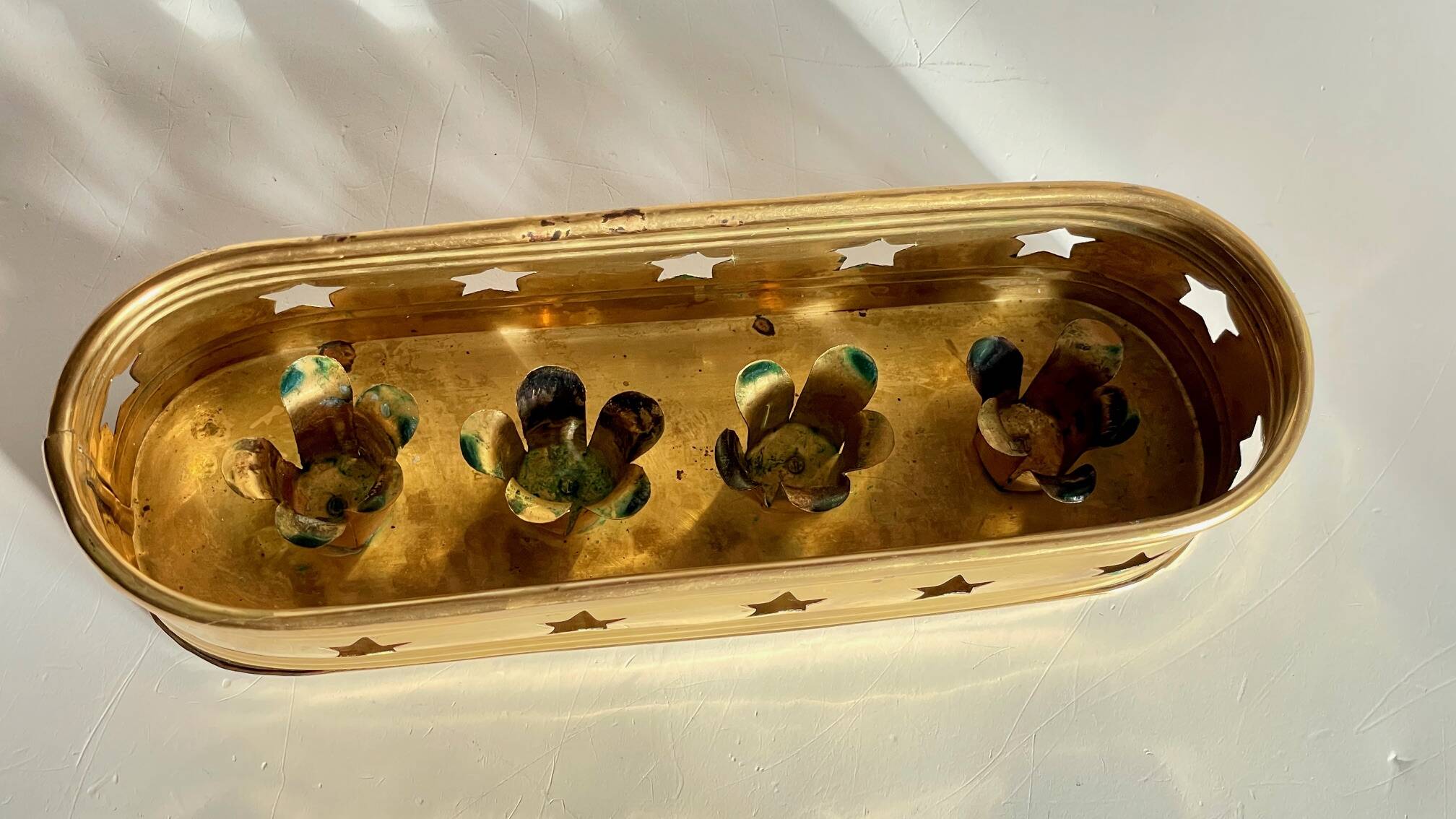 Bougeoir chandelier etoiles vintage laiton