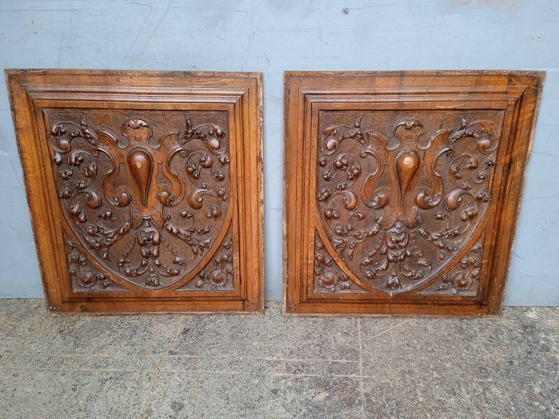 2 carved walnut woodwork panels early 20th century