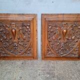 2 carved walnut woodwork panels early 20th century