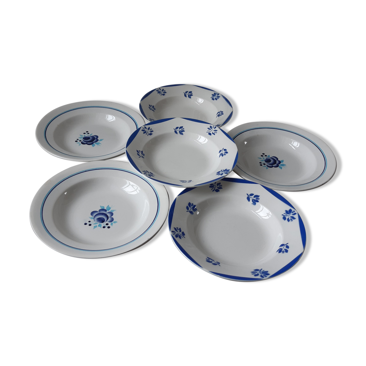Lot de 6 assiettes creuses dépareillées Digoin Sarreguemines et Moulin des Loups