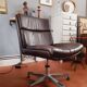 Swivel leather armchair from the 70s, Italian design.
