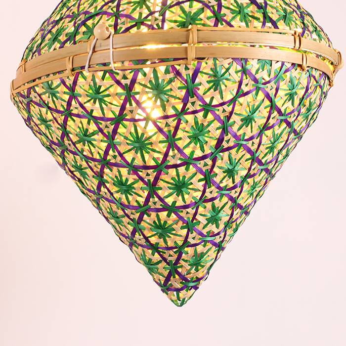 Bamboo Lighting 30cm Green and Purple, Bamboo Hanging Light