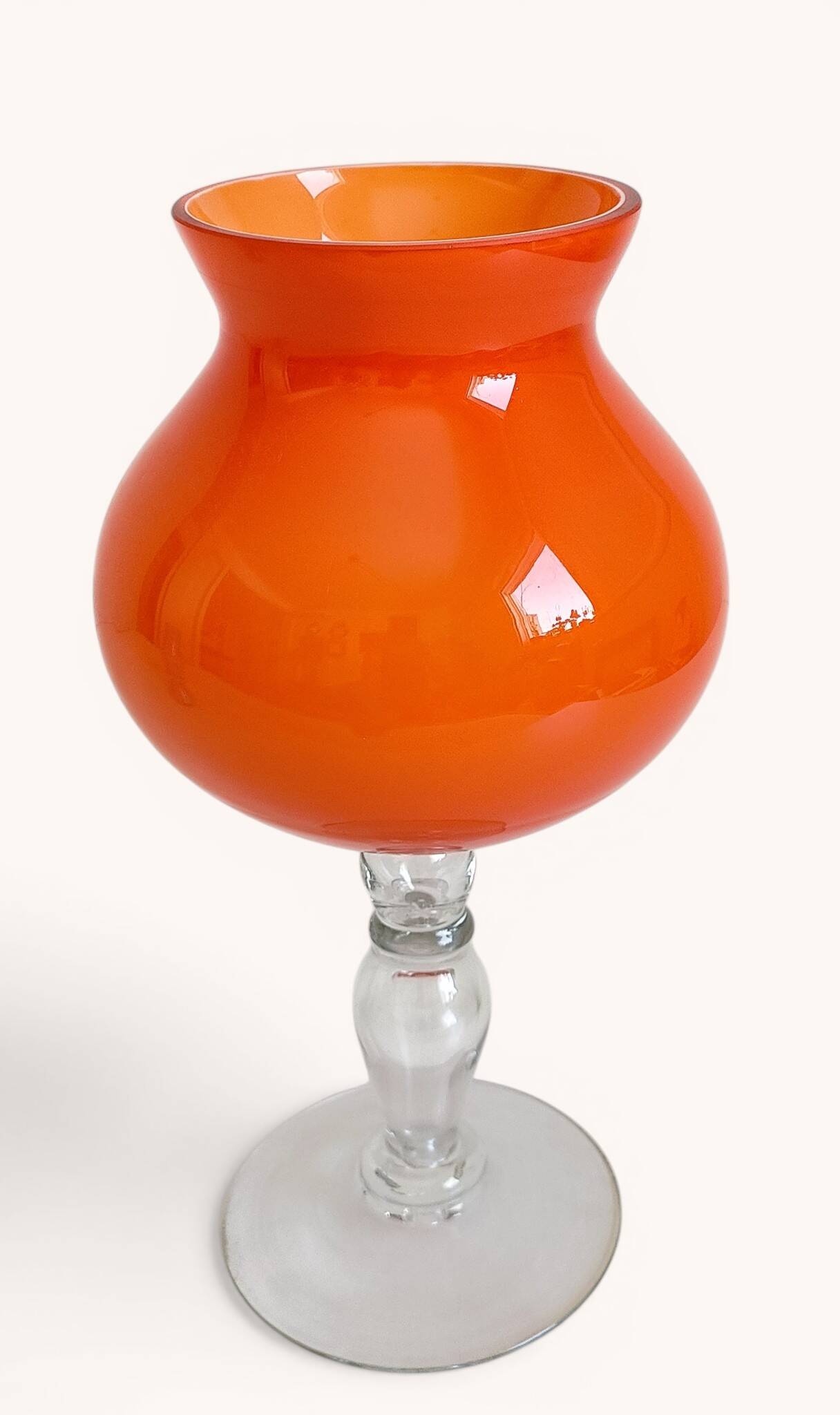 Murano Orange Cased Glass Large Goblet Vase, Italy, 1970s
