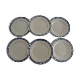 Set of 6 flat plates 1900 Faience K&G Luneville Yvetot L2