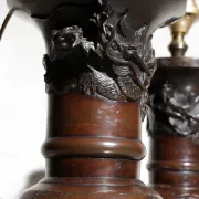 Set of 19th-century Japanese vase lamps with dragons and birds