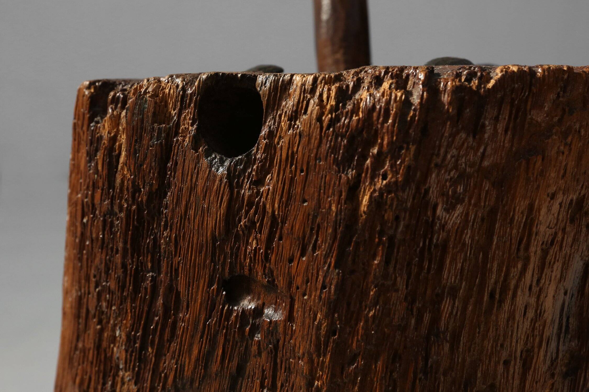 Tabouret en chêne fait main rustique, France, 19ème siècle