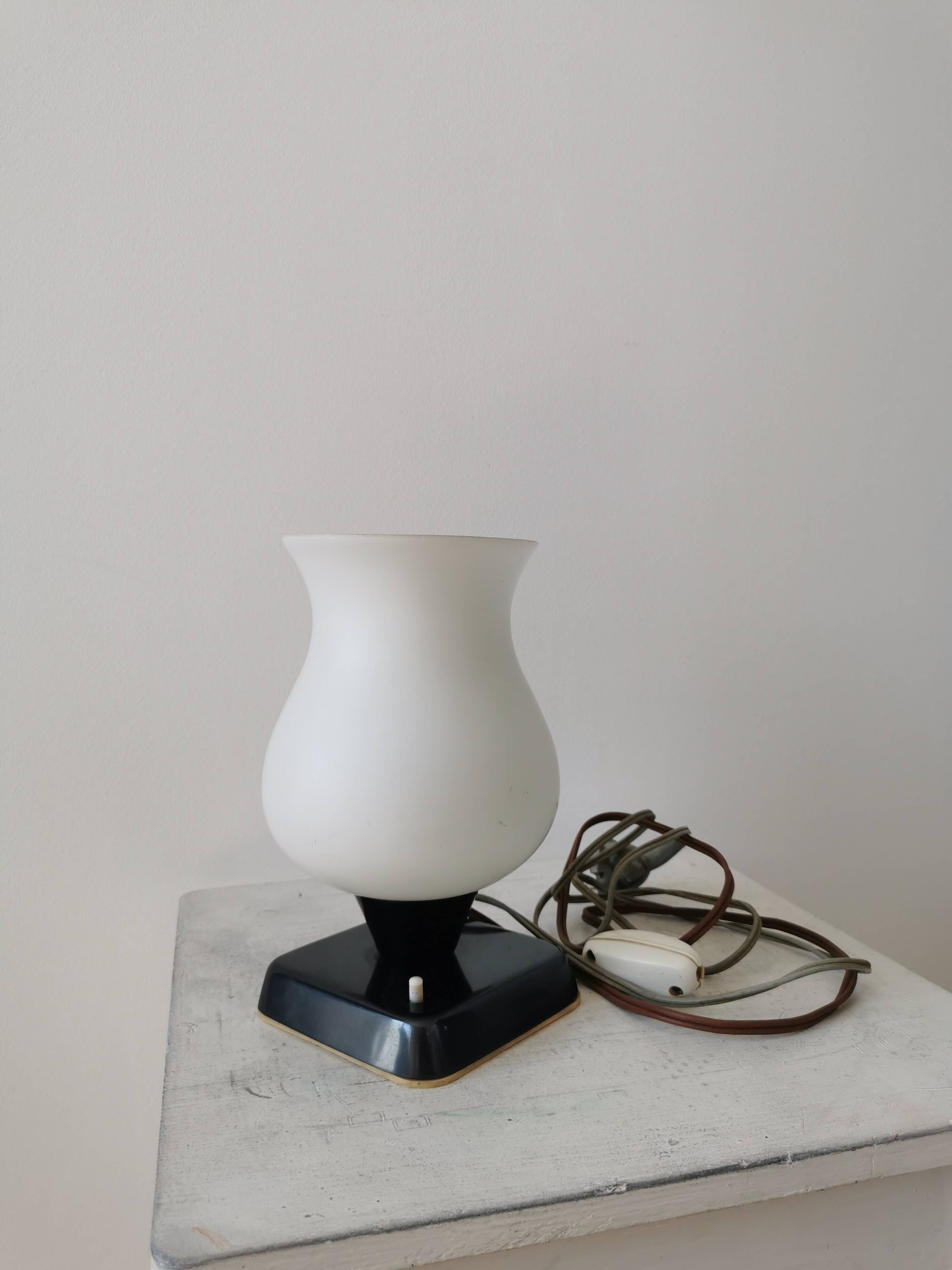 Mid Century Opaline Glass Table Lamp: Retro Bedside Lighting, 1960s Yugosla