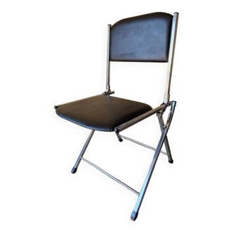 Chaise pliante Eyrel en métal chromé et skai années 1970