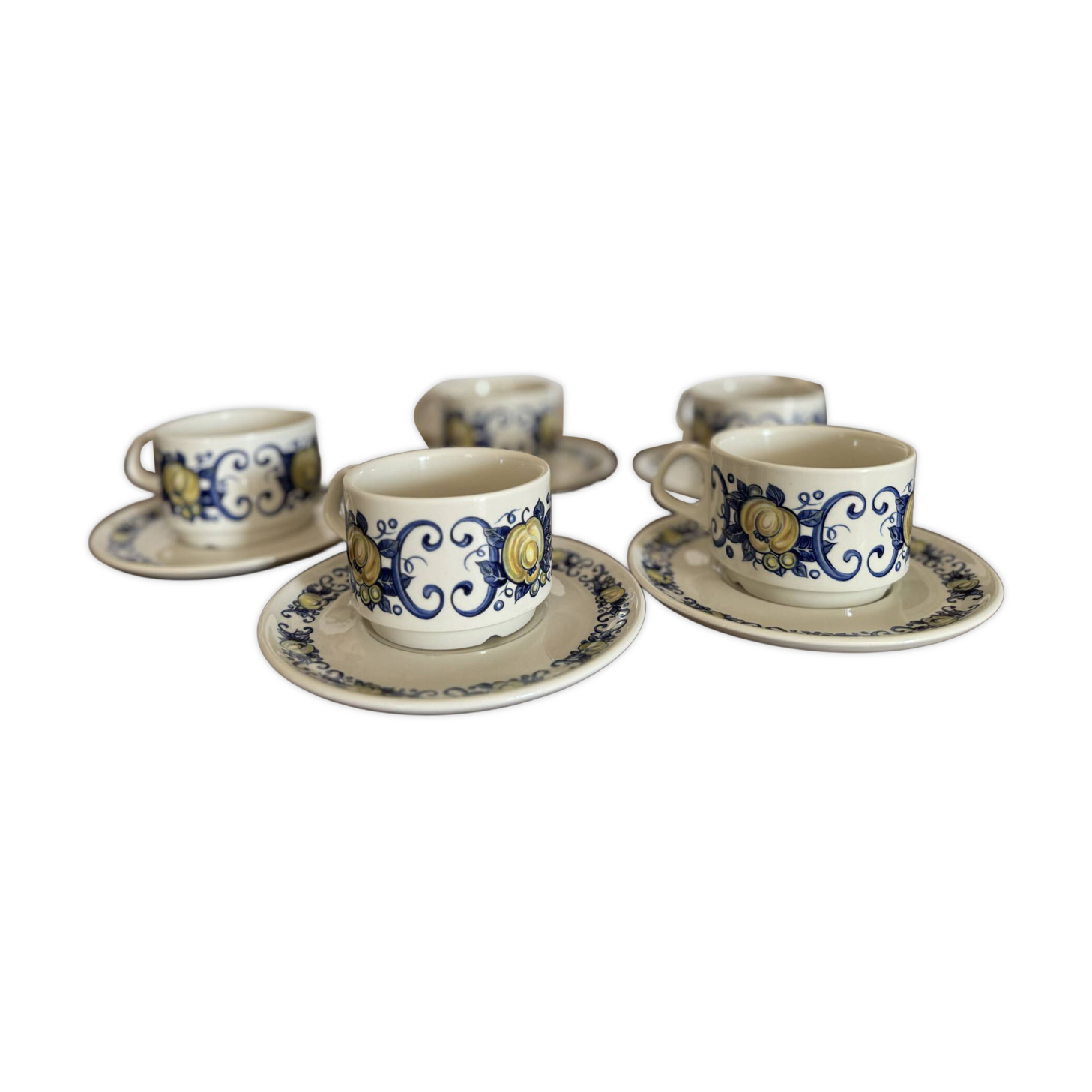 5 tasses et coupelles vintage Villeroy & Boch modèle Cadiz