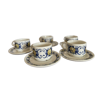 5 vintage cups and saucers by Villeroy & Boch, Cadiz model.