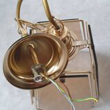 Vintage 70s chandelier in smoked glass and brass