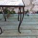 2 tables basses fer forgé et carrelage decor lacustre signées