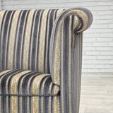 1960s, Danish lounge chair, blue/beige furniture velour, beech wood legs.