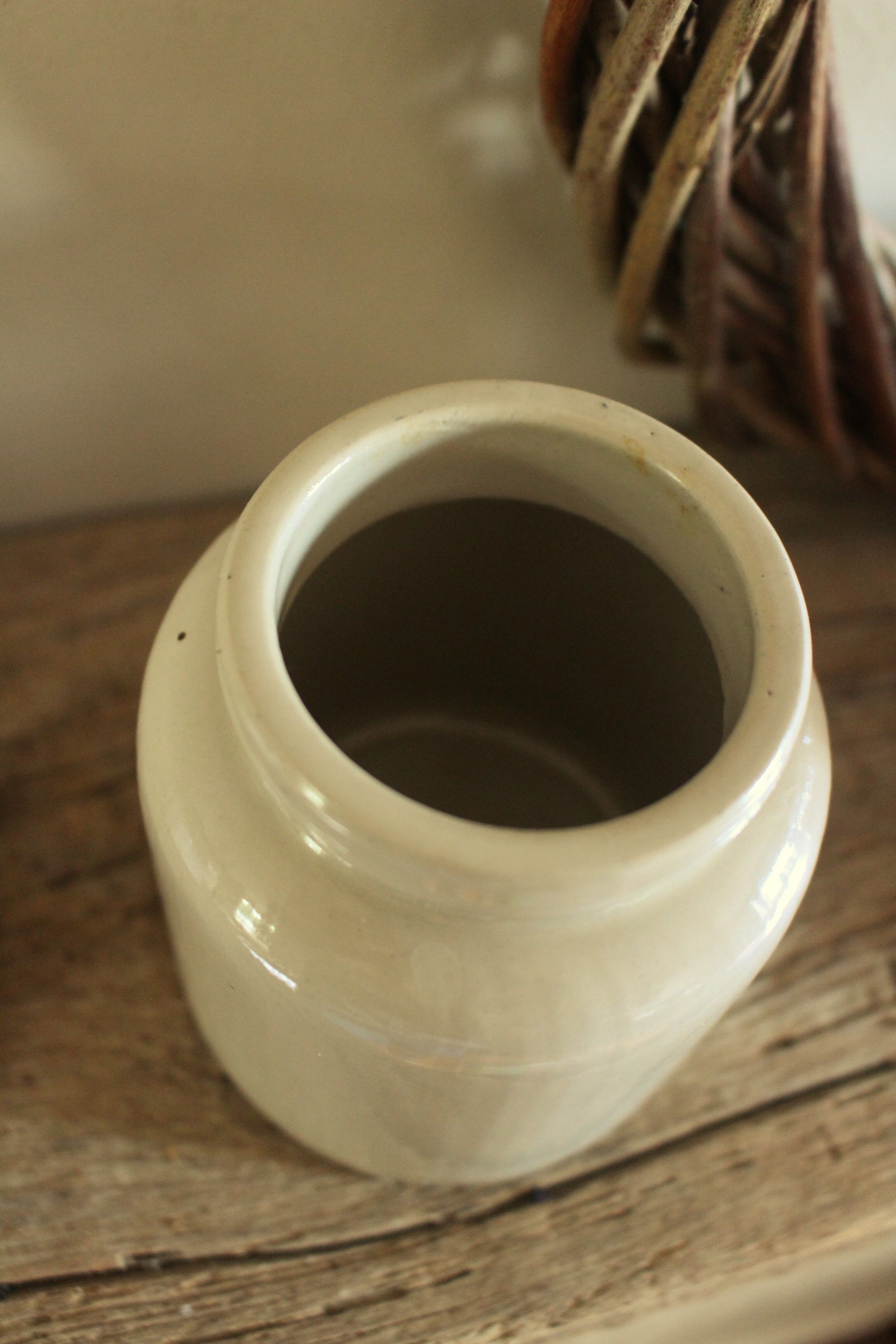 Mustard pot vintage sandstone glazed gray