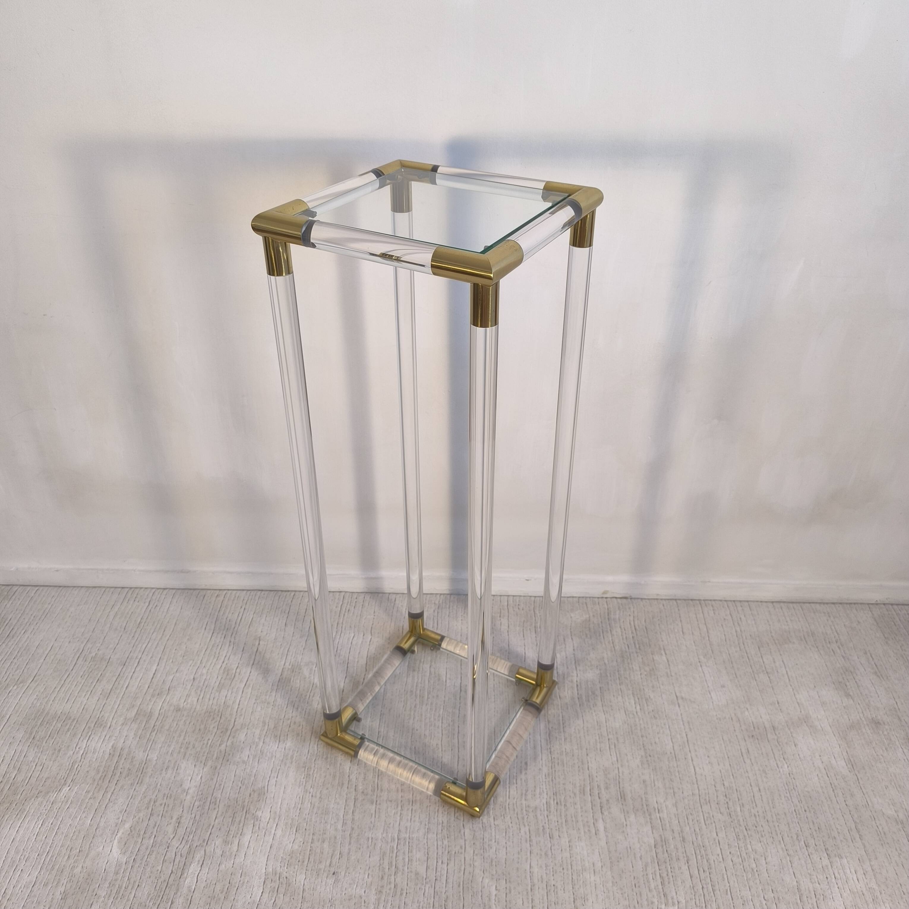 Very beautiful column pedestal by Charles Hollis Jones in Lucite & brass.